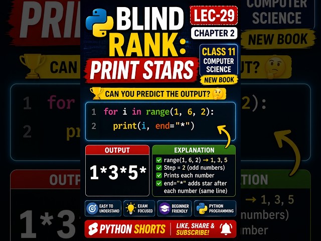 Python For Loop Print Stars  range() & end="*" Explained||Lec-29 ICS part1&10th CS#python