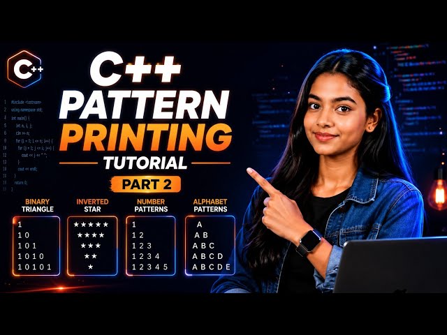 C++ Pattern Printing Tutorial Part 2 | Binary Triangle, Inverted Star, Number & Alphabet Patterns