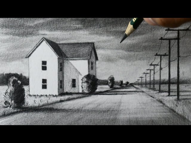 How to draw a Landscape with a house in perspective - STEP BY STEP - narrated