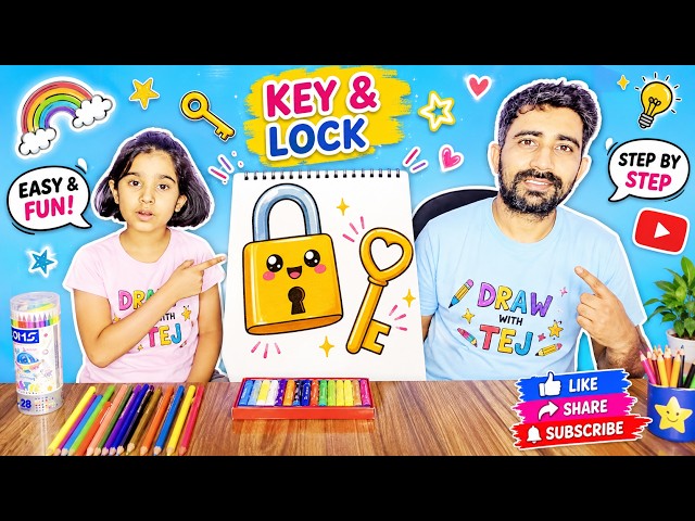 How to Draw a Lock 🔒 Easy | Cute Lock Drawing Step by Step for Beginners | Easy drawing 🗝️💗🔒🌈