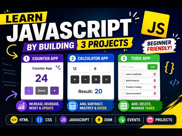 Learn JavaScript by Building 3 Projects | Counter, Calculator & Todo App |  By Afan Oromo