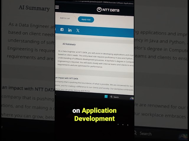🚀 NTT DATA Hiring Associate Application Development Engineer | Freshers & Experienced #shorts #job