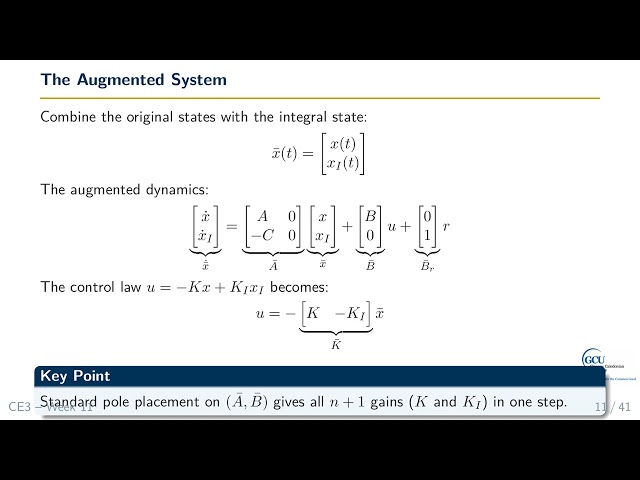 Week11 | Integral state-feedback control and observer based control design