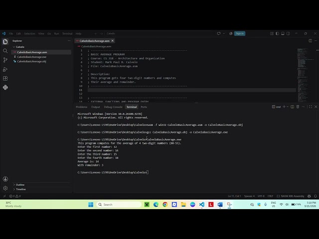 How to Run a Basic Average Program Using NASM & GCC in VS Code