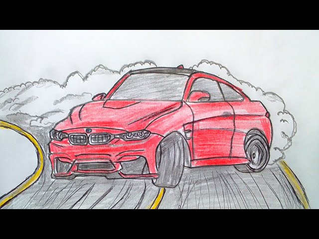 BMW M3 F80 Drifting Car Drawing | How to draw BMW
