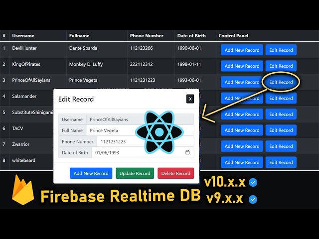 Read, Write, Update & Delete Data in Firebase using Table | React JS