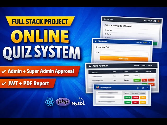 React + PHP Quiz App Project | Admin + Super Admin Approval | JWT Login | PDF Result Download