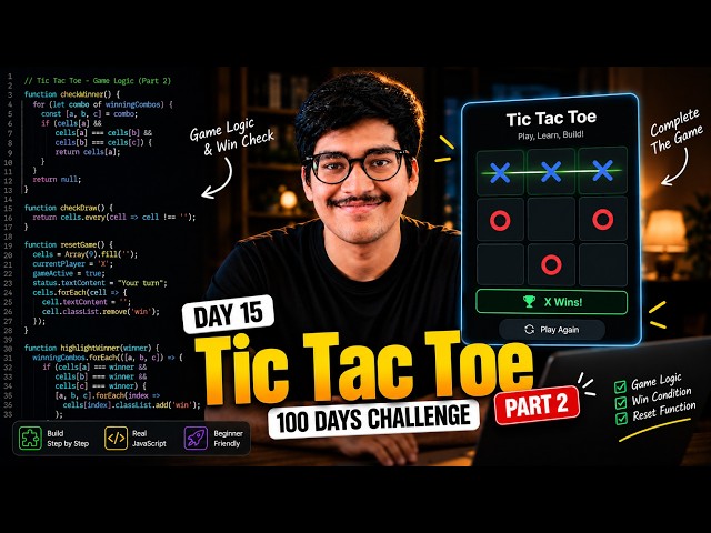🔴 LIVE | Day 16: Build Tic Tac Toe with JavaScript 🎮 Part 2 | JavaScript Mini Project | Full Stack