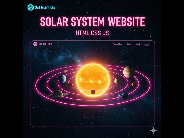 Solar System Website Home Page Using HTML CSS JavaScript | Animated Planets Orbit Effect