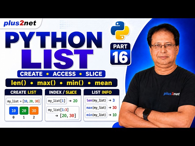 Python Lists for Beginners | Create, Access, Slice, len(), max(), min() & Mean | Part 16