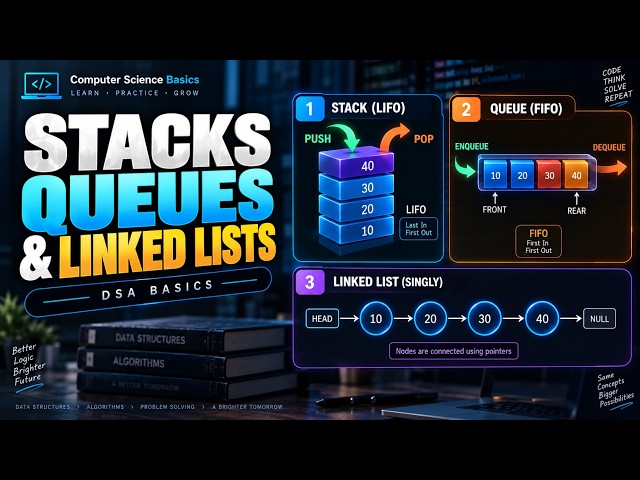 Stacks, Queues & Linked Lists Explained | Data Structures & Algorithms | Computer Science Basics