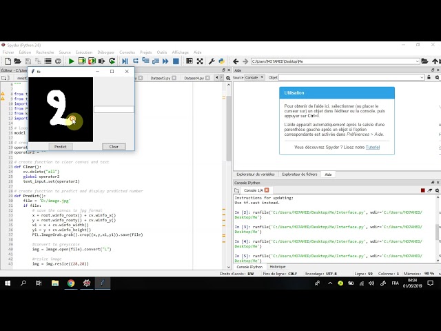 Interface for testing Handwritten Digit Recognition - tkinter
