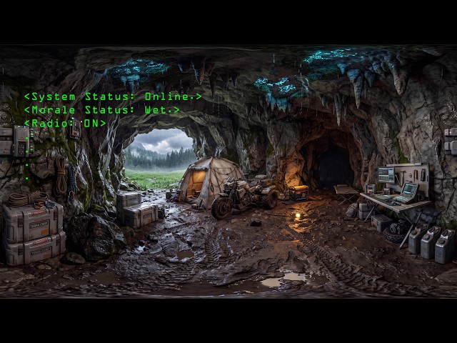 Recon Camp 7 | Stormy Cave Shelter & Radio Chatter | VR 360 [10H]