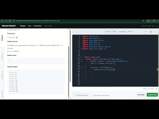 print the table , HackerRank java solutions.