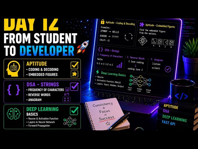 Day 12 of My Coding Journey  | Aptitude | DSA Strings | Deep Learning Basics