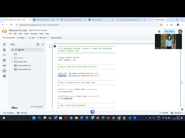 Compare Source and Target CSV Files Using Python Pandas | ETL Automation Testing