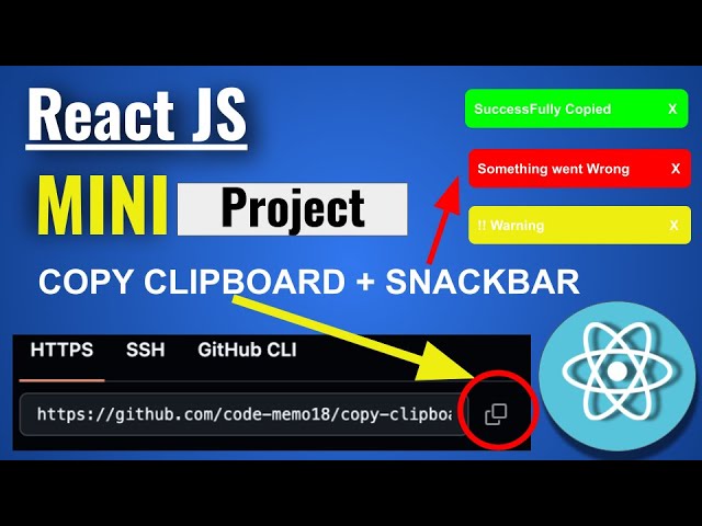React Mini Project: Clipboard Copy + Custom Snackbar implimentation | resuseable Snackbar