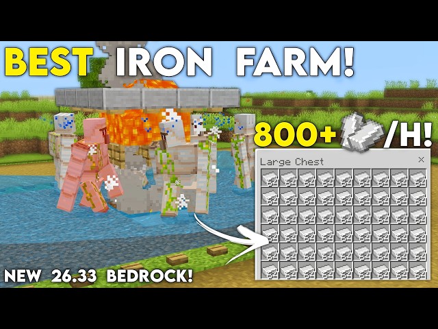 NEW 26.33 IRON FARM in Minecraft Bedrock! (800+/H!)