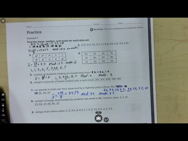 Measure of Center Practice 1.2 #1-23 odds