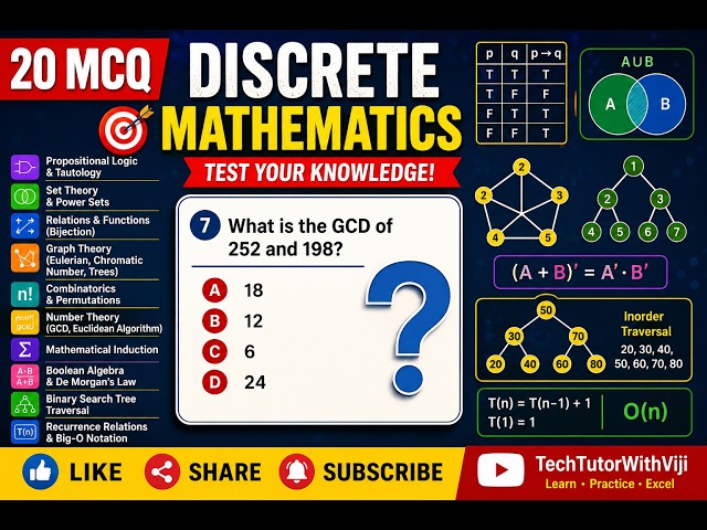 Discrete Mathematics MCQ Quiz | 20 Questions with Answers & Explanation | TechTutorWithViji