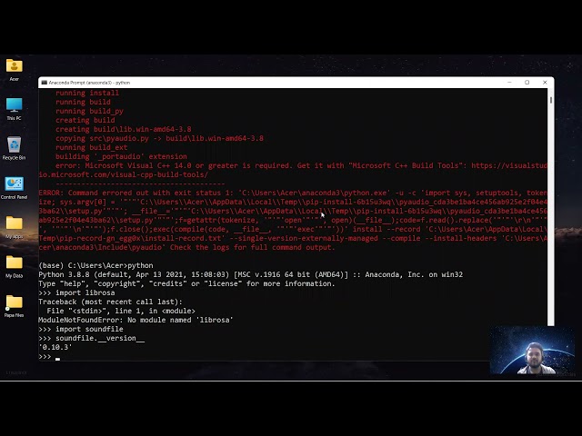 How to install python libraries: librosa, soundfile & pyaudio (English)