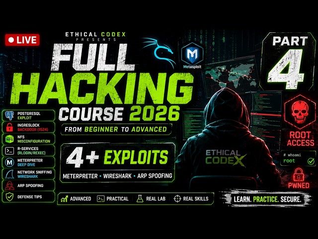 Full Hacking Course 2026 🔴 LIVE — Part 4 | Advanced Exploitation & Network Hacking | Ethical CodeX
