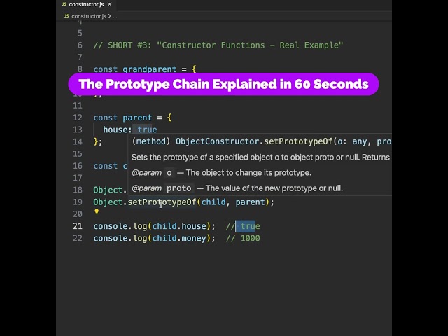 JavaScript's Prototype Chain explained in 60 seconds! ⛓️  #coding #javascript  #frontendcourse