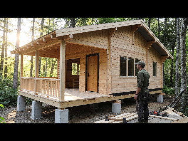 Man Builds Incredible DIY Wood Cabin in the Woods Start to Finish