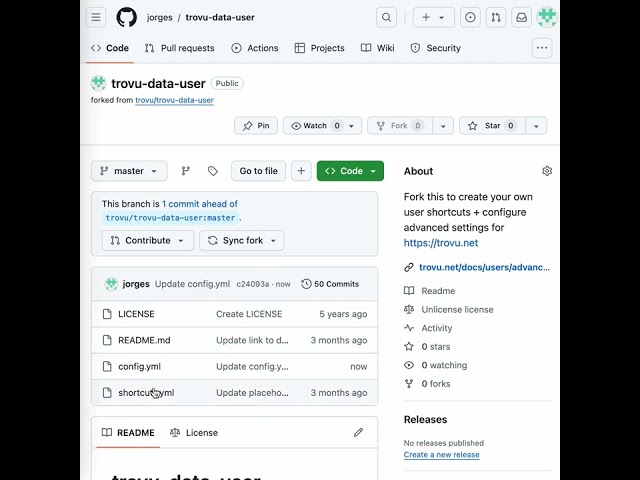 Personal shortcuts & custom settings for trovu.net