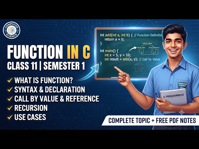 Function in C: Syntax, Declaration, Call by Value & Reference | Class 11 Sem 1 | COMS | Rahul Sir