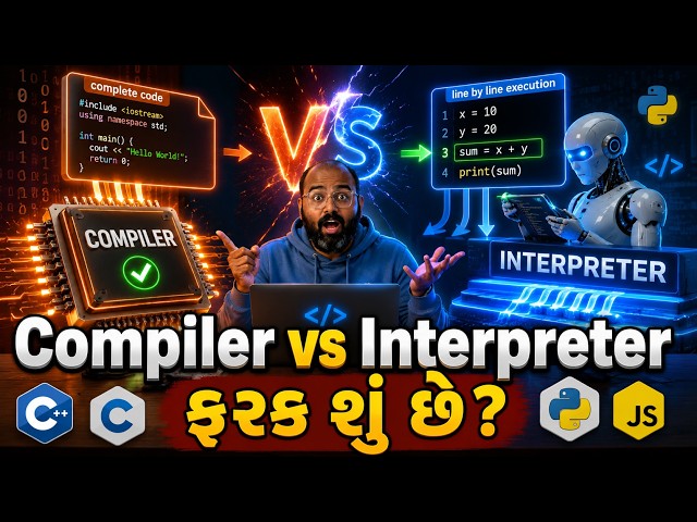 Compiler vs Interpreter Explained in Gujarati | Coding Beginners માટે સૌથી સરળ સમજણ | C, C++, Python