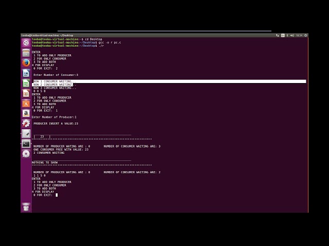 producer consumer with source code in C & implemented in Linux Terminal