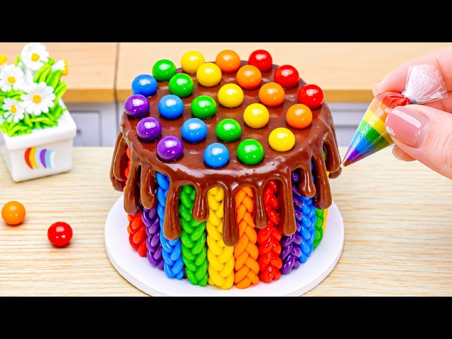 Amazing Mini Rainbow Cake Recipe With Chocolate 🌈 How to Make Rainbow Cake & Candy Topping