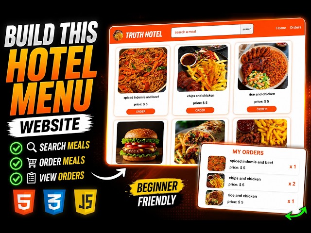 Build a Hotel Menu Website with HTML, CSS & JavaScript | Search & Order Meals