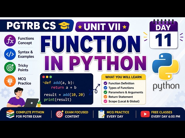 PGTRB CS Unit VII | Functions in Python Explained | Day 11 | Complete Function Concept
