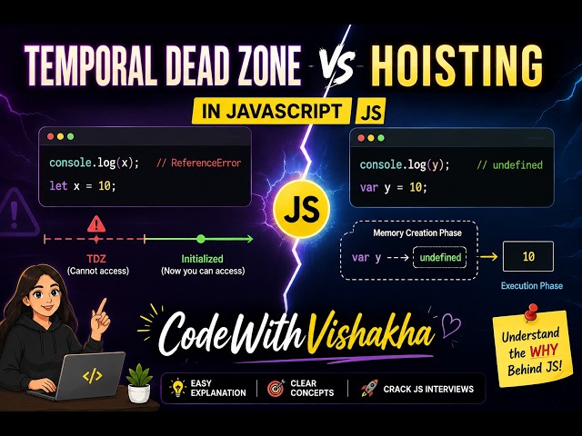 🚀 JavaScript Hoisting & Temporal Dead Zone (TDZ) Explained Simply | CodeWithVishakha