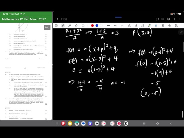 Grade 12 curve sketching, exam questions worked