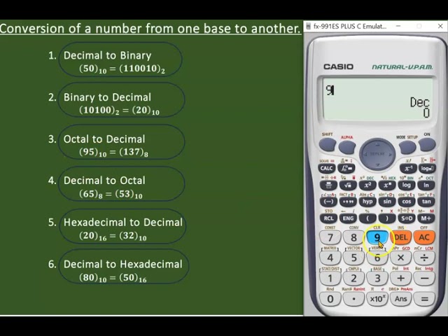 Number Base (Decimal, Binary, Octal, and Hexadecimal)  Conversion with fx 991 ES PLUS Casio
