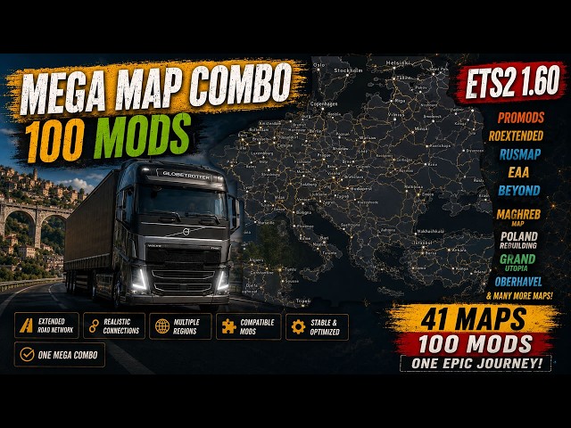Mega Map Combo with 41 Maps for ETS2 1.60