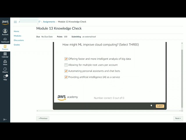 AWS Module 13 Knowledge Check | AWS Academy Introduction to Cloud: Semester 1 [13537] | 4K