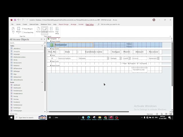 Creating demo  Fee Reports of All Studnets in Ms Access