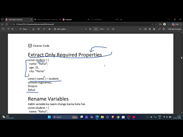 Object Destructuring in javascripte