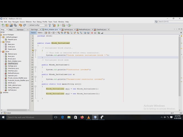 Block Initializer and Final keyword