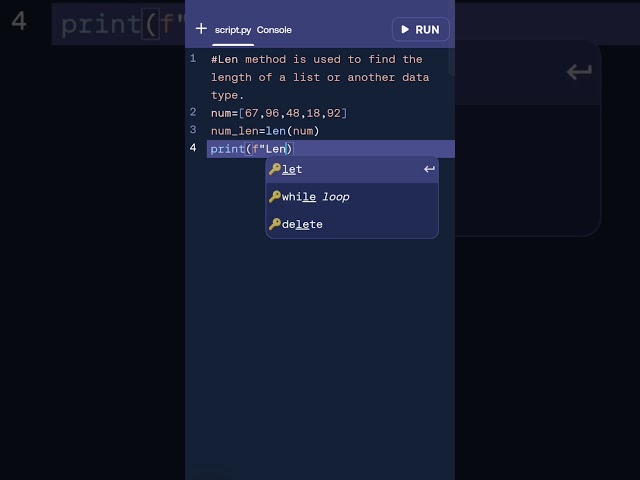 Len method in python #python #list #code