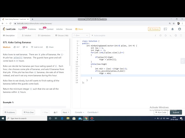 Koko eating bananas - Binary Search on Answer LC:875