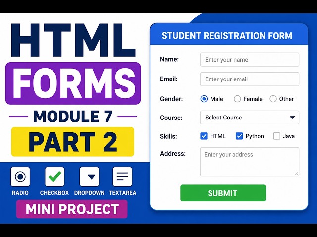 HTML Forms Part 2 in Telugu 🔥 Radio Button, Checkbox, Dropdown & Textarea | Module 7