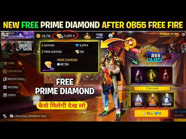 Free Prime Diamond In Free Fire Exchange🤯💥| New Prime Diamond OB55 Update l Free Fire New Event