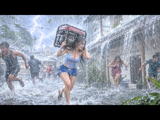 POWERFUL THUNDERSTORM! Torrential Rain, Strong Winds & Blinding Lightning Hit the Village Hard