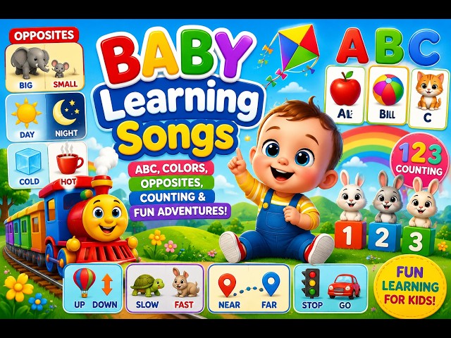 Baby Learning Songs | ABC, Colors, Opposites, Counting & Adventures | 3D Kids Animation