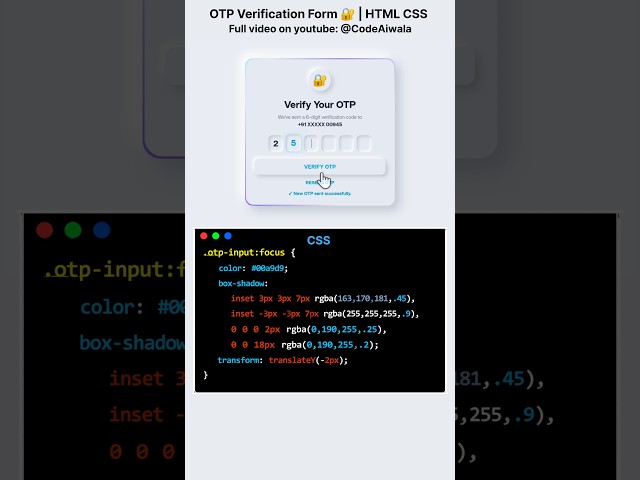 #shorts #css #development Premium OTP Form UI ✨ | HTML CSS Neumorphism #webdesign #codinglife #uiux